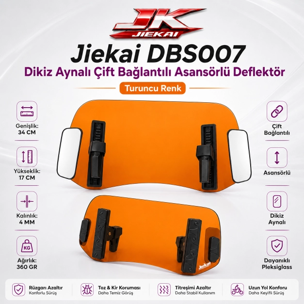 TURUNCU 34 X 17 DBS007 Dikiz aynalı Universal Çift Bağlantılı Asansörlü Deflektör