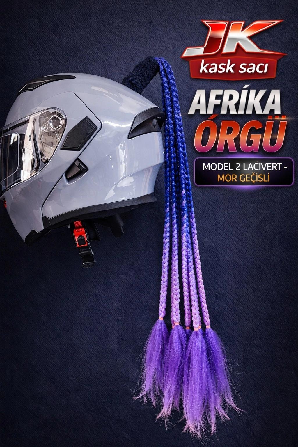 JİEKAİ KASK SAÇI LACİVET- MOR GEÇİŞLİ RENK AFRİKA ÖRGÜ MODEL-02
