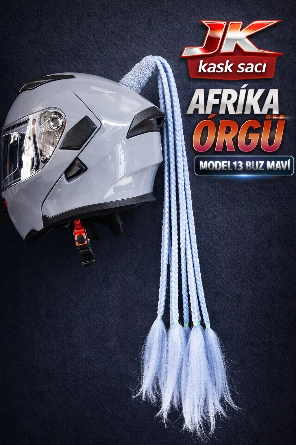 JİEKAİ KASK SAÇI BUZ MAVİ RENK AFRİKA ÖRGÜ MODEL-13