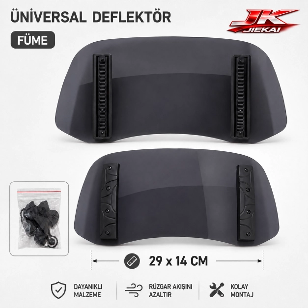 FÜME 29 X 14 Aynasız Universal Çift Bağlantılı Asansörlü Deflektör