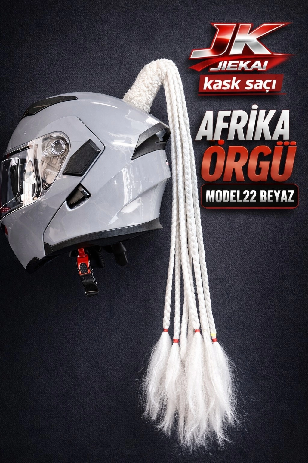 JİEKAİ KASK SAÇI BEYAZ RENK AFRİKA ÖRGÜ MODEL-22