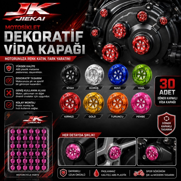 MOTOSİKLET DEKORATİF VİDA KAPAĞI 30 PARÇA SET ABS PLASTİK CİVATA SÜS KAPAĞI GOLD