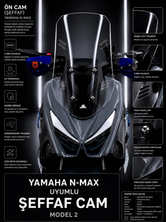 N-MAX UZUN TUR CAM ŞEFFAF MODEL 2 – MAX-T 2015-2020 UYUMLU