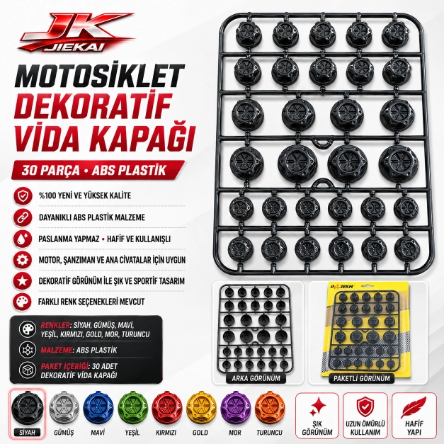 MOTOSİKLET DEKORATİF VİDA KAPAĞI 30 PARÇA SET ABS PLASTİK CİVATA SÜS KAPAĞI SİYAH
