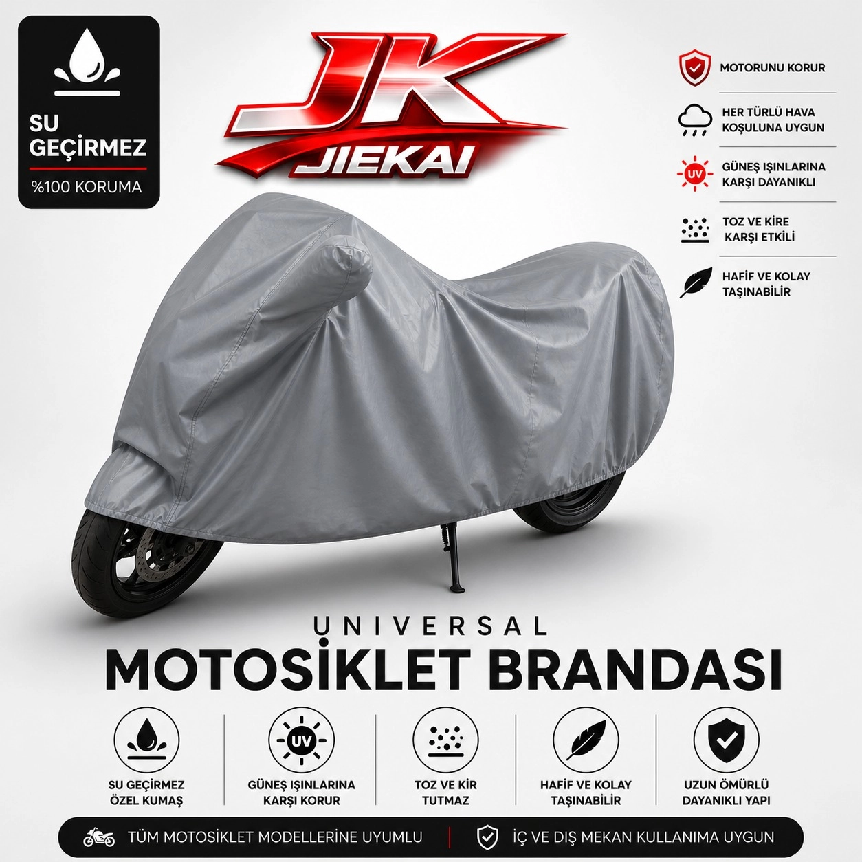 JİEKAİ JK-BR01 Motosiklet Brandası Su Geçirmez Üniversal Örtü