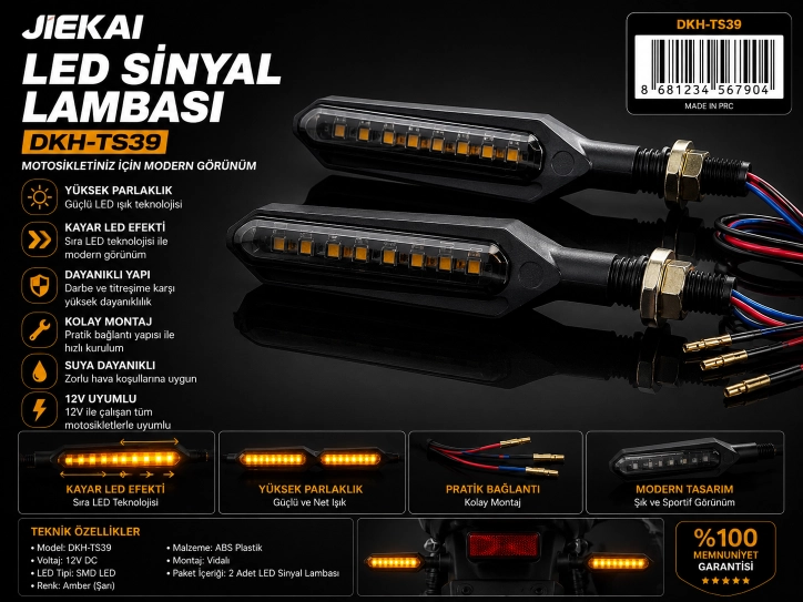 JİEKAİ DKH-TS39 Universal Şerit LED Motosiklet Sinyali