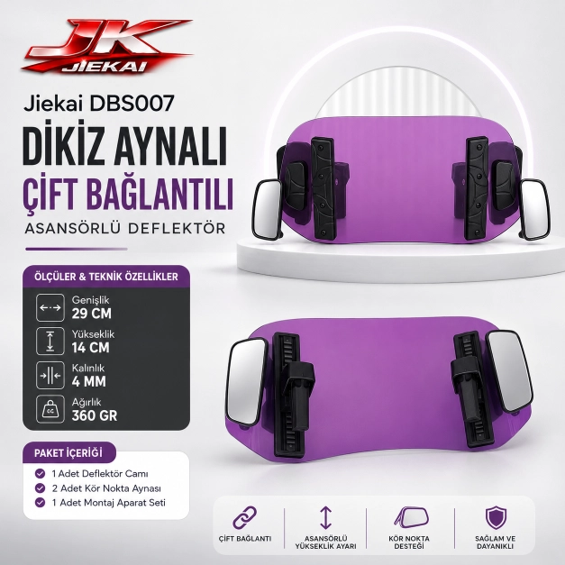 MOR 29 X 14 DBS007 Dikiz aynalı Universal Çift Bağlantılı Asansörlü Deflektör