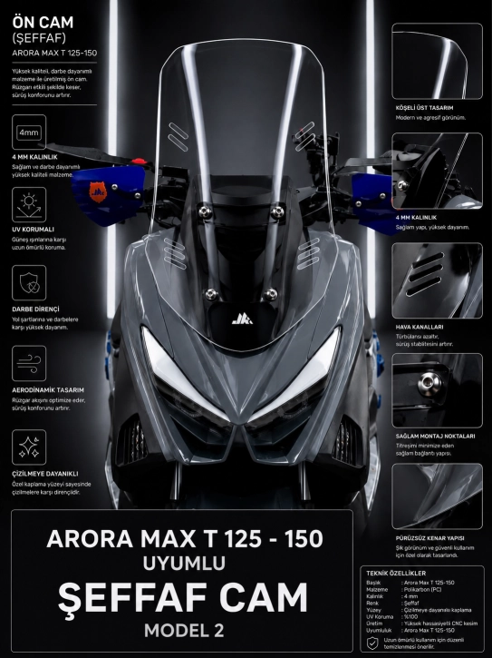 ARORA MAX-T UZUN TUR CAM ŞEFFAF MODEL 2 – N-MAX 2015-2020 UYUMLU