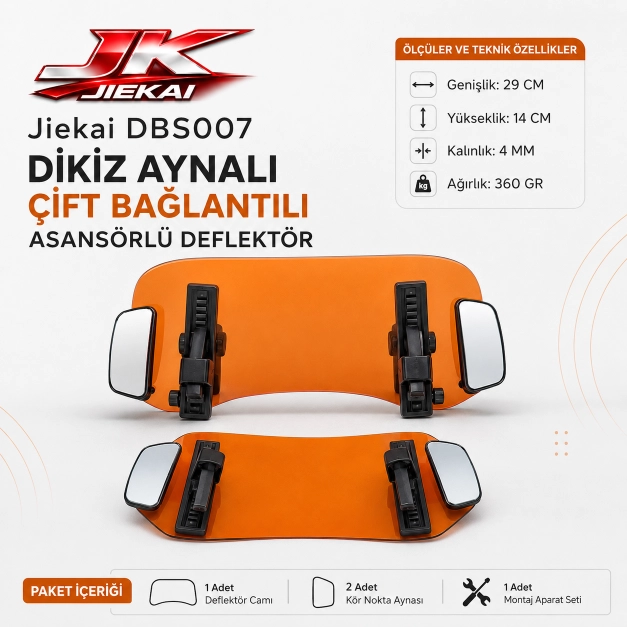 TURUNCU 29 X 14 DBS007 Dikiz aynalı Universal Çift Bağlantılı Asansörlü Deflektör