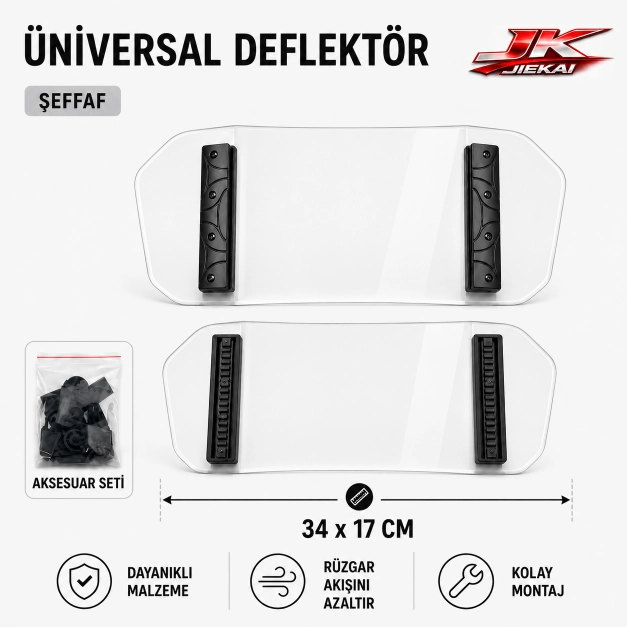 ŞEFFAF 34 X 17 Aynasız Universal Çift Bağlantılı Asansörlü Deflektör